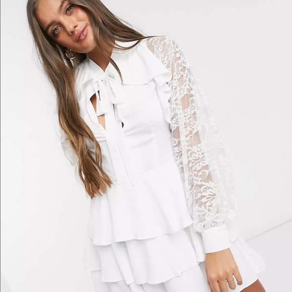 ASOS White Lace Long Sleeve Dress - Picture 4 of 7